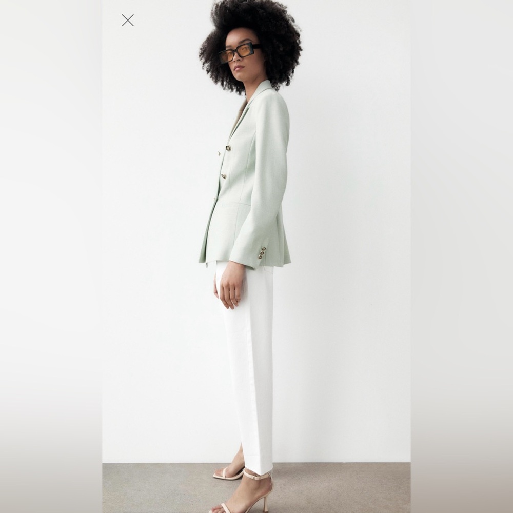150$$ NWT Zara Light Green Double-Breasted Blazer –Size Large - Picture 14 of 16